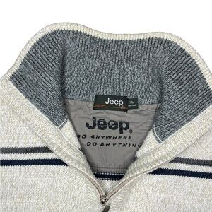 ~ VINTAGE Jeep Sweater Men’s Cream XL 1/4 Zip Pullover
Turtleneck Y2K Logo…
